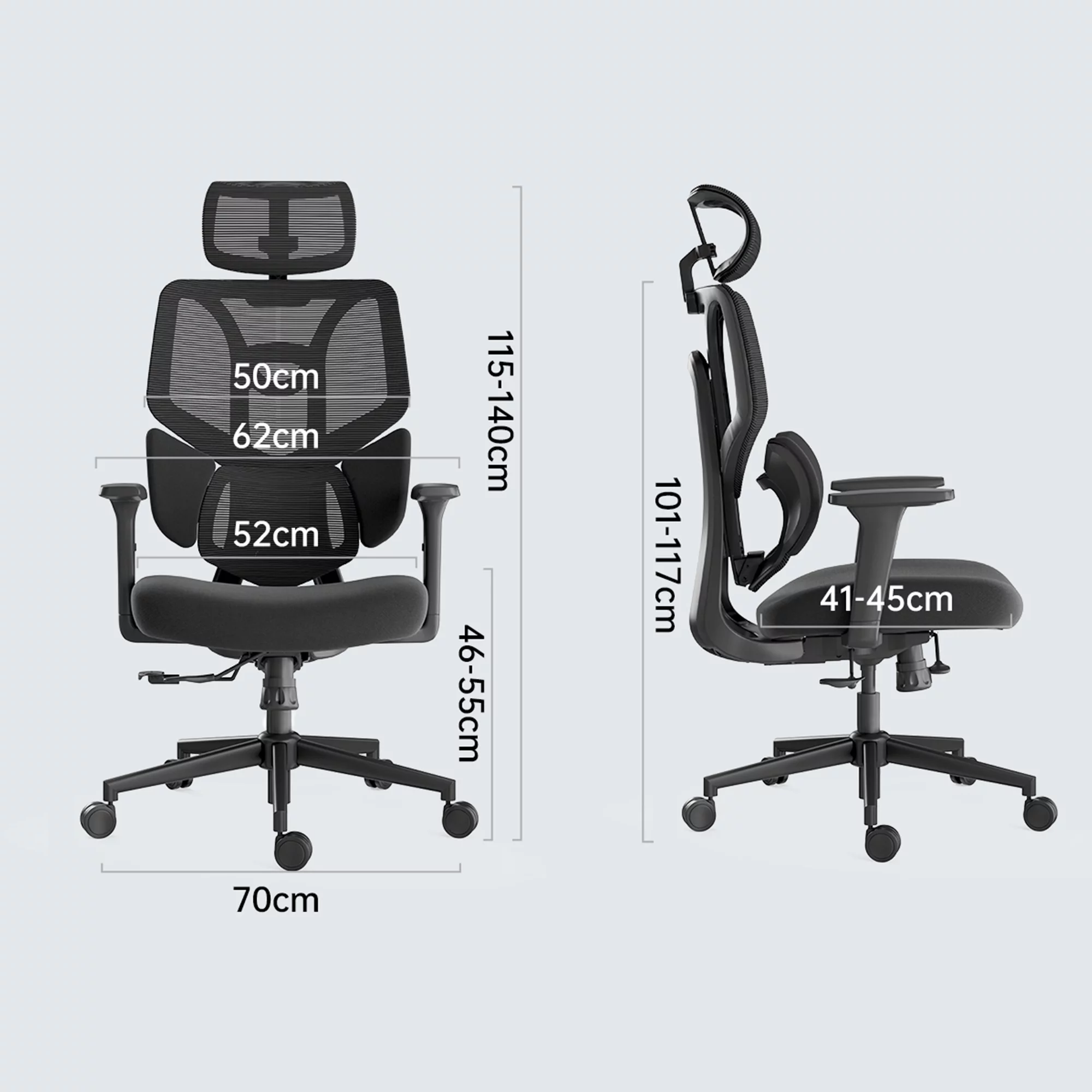 Hbada E3 Ergonomic Office Chair Elastic Adaptative Adjustment Back Lumbar Support Computer Chair High-Density Breathable Mesh Desk Chair with 115° Rocking,Black