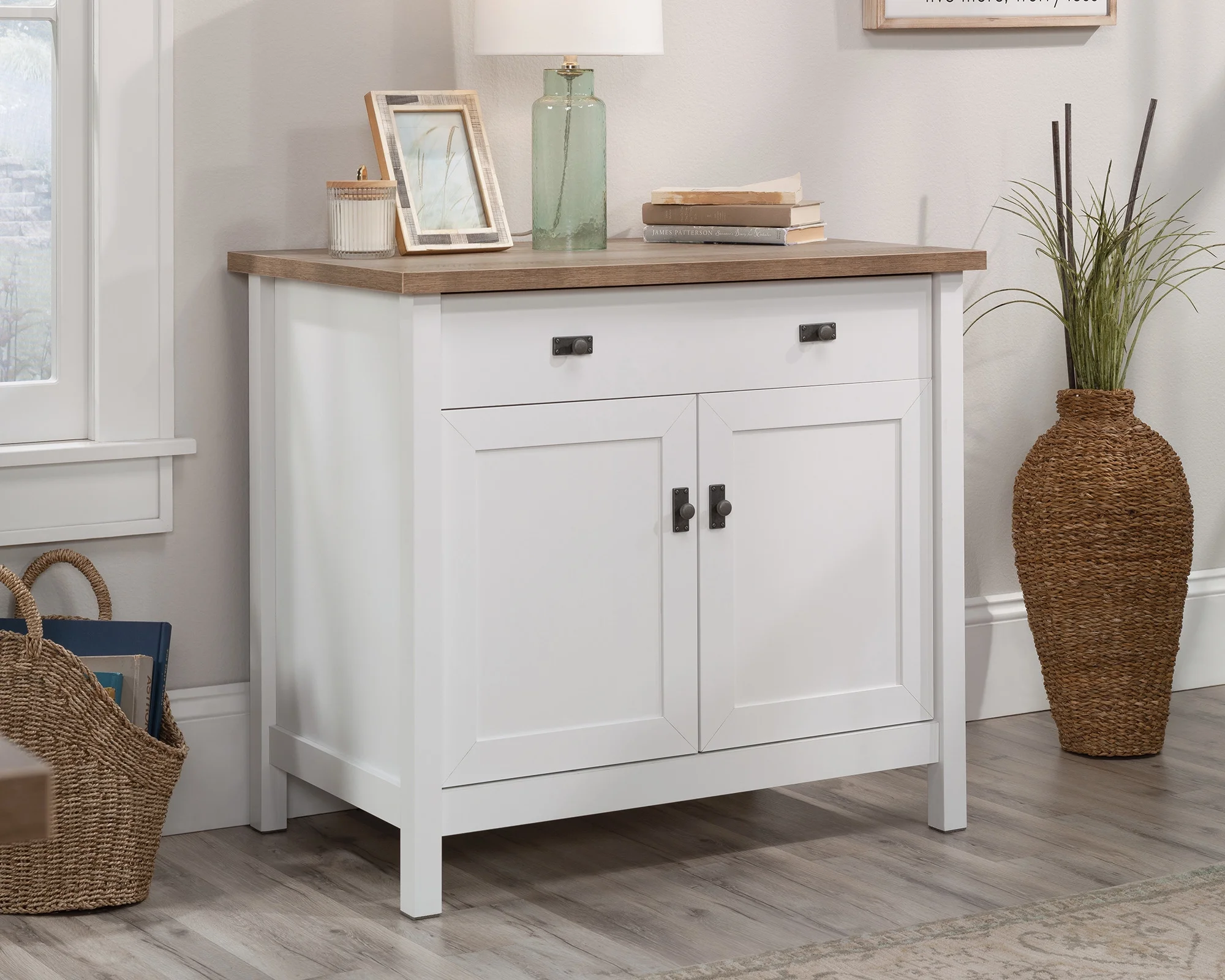 Sauder Cottage Road Engineered Wood Library Base in White Finish
