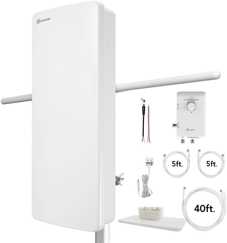 Antop at-800SBS HDTV/ Fm Amplified Antenna with Noise-Free 4G LTE Filter & Smart Boost System for Dual Connectivity, Support TV and A Second Device (Renewed)