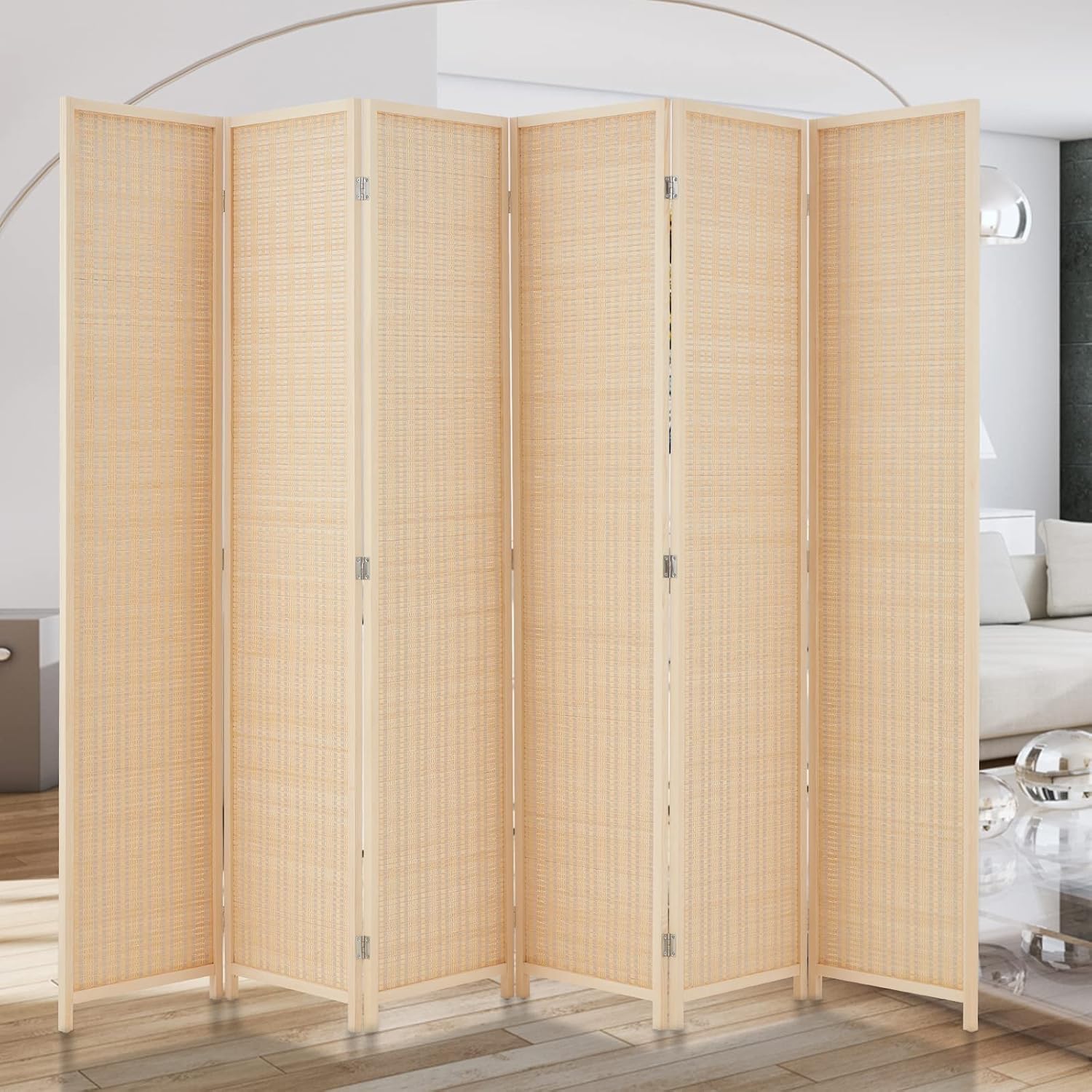 HADDOCKWAY 6 Panel Bamboo Room Divider Wall 6FT Tall Folding Privacy Screens Room Dividers Decorative Partition Wall Dividers for Office, Bedroom, Apartment