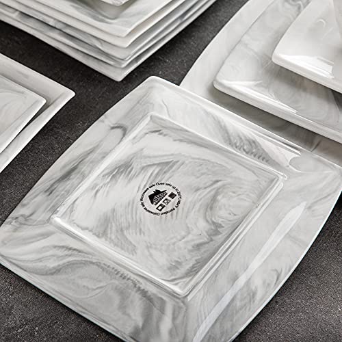 MALACASA Dinnerware Sets, 30 Piece Ivory White Plates and Bowls Sets for 6, Porcelain Square Dinnerware Set with Dinner Plate Set, Soup Bowl, Cup and Saucer, Kitchen Dish Set, Series Elvira