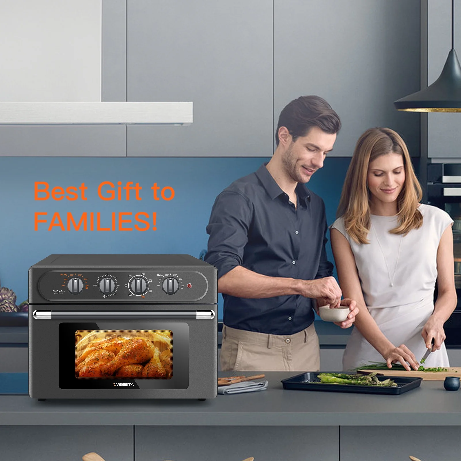7-in-1 24 QT Air Fryer Toaster Oven ,Convection Oven with Air Fry, Roast, Toast, Broil Bake Function Rotisserie Dehydrator for Kitchen Countertop Appliances for Cooking Chicken, Steak & Pizza