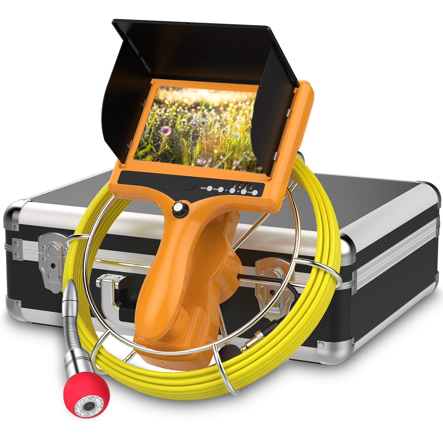 Sewer Camera with Distance Counter, Pipe Inspection Camera Video System IP68 Waterproof Plumbing Snake Drain Sewer Cam Drain Duct Pipe Camera 7TFT Monitor 20M/65ft