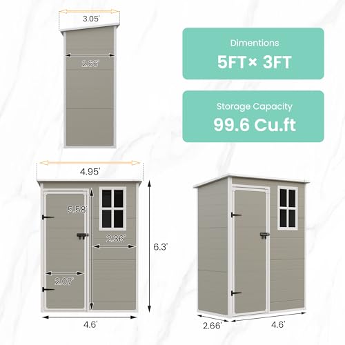 UDPATIO Outdoor Resin Storage Shed 6x4.5 FT, Plastic Garden Shed for Bike, Garbage Can, Tool, Outside Sheds with Lockable Door for Backyard, Patio, Lawn, Grey & White