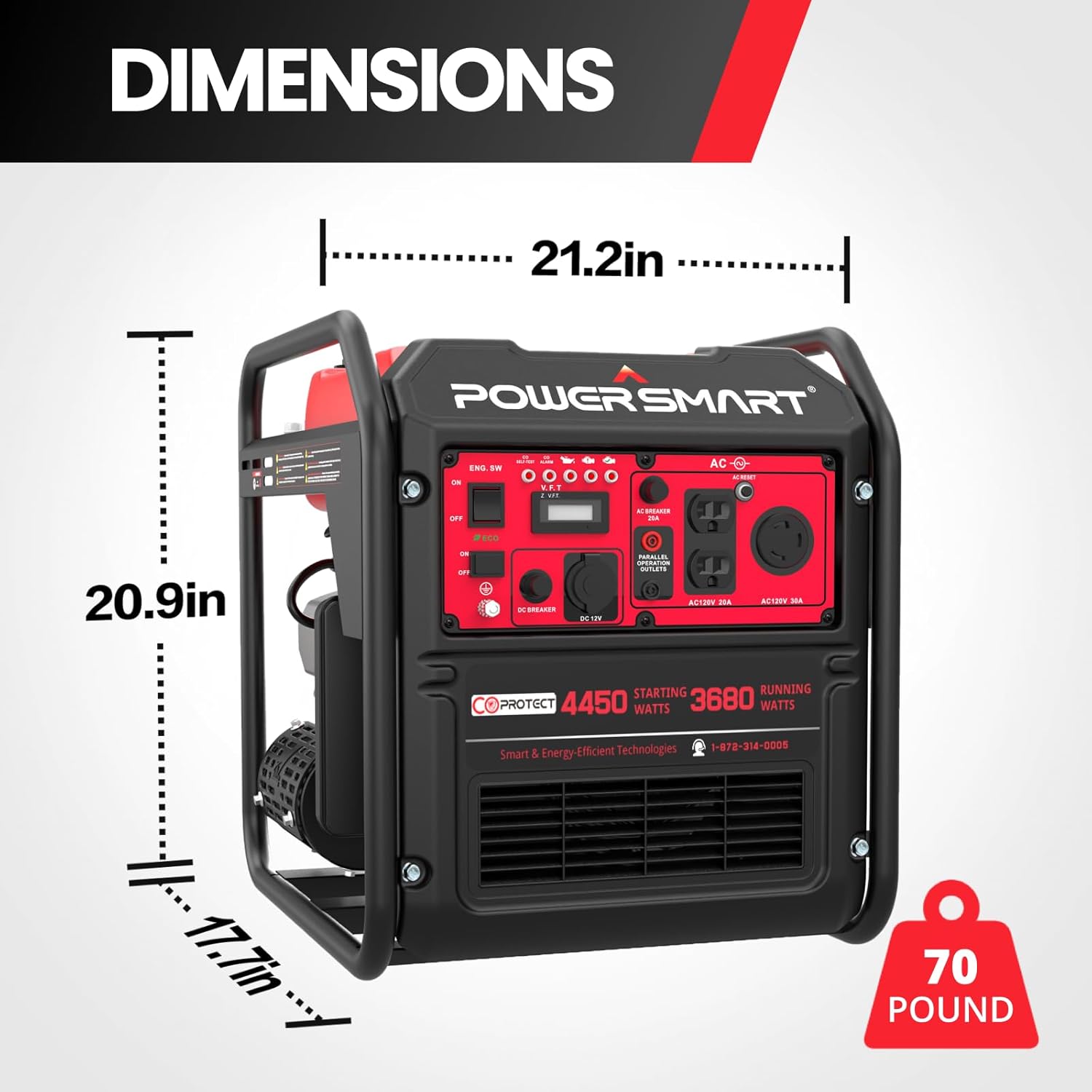 PowerSmart 4450-Watt Open Frame Inverter Generator, CO Protector, RV-Ready, Eco-Mode, Gas Powered Generator for Outdoor, Home