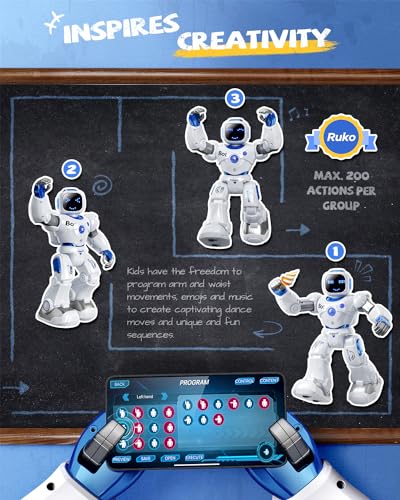 Ruko 1088 Smart Robots for Kids, Large Programmable Interactive RC Robot with Voice Control, APP Control, Boys & Girls, Blue & Pink