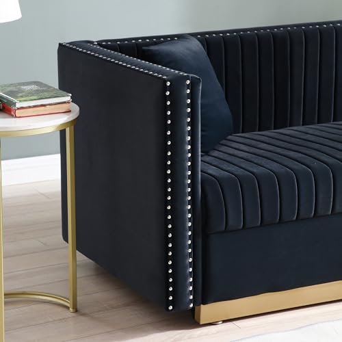 Contemporary Vertical Channel Tufted Velvet Sofa, 3 Seater Couch Sofa, Sectional Sofa with 2 Pillows, Accent Love Seats for Small Spaces, for Living Room,Office,Apartment,Studio,Beige