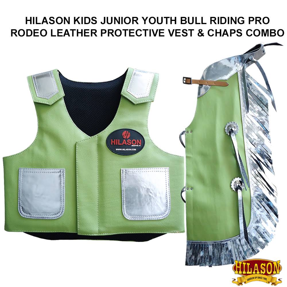 Hilason Kids Junior Youth Bull Riding Pro Rodeo Leather Protective Vest Chaps