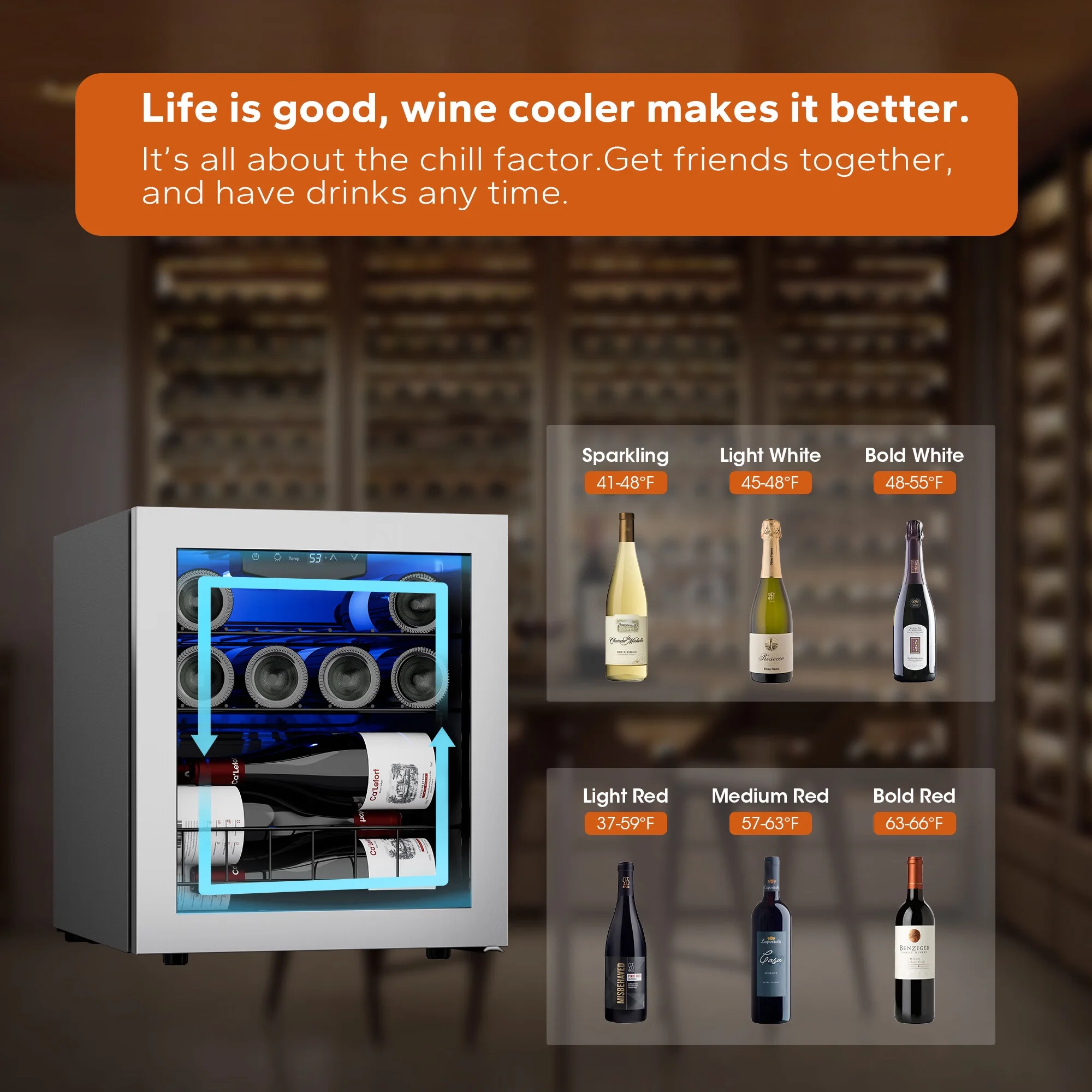 Ca'Lefort Wine Refrigerator Cooler，12 Bottle Mini Wine Fridge Freestanding Wine Cellar with Glass Door