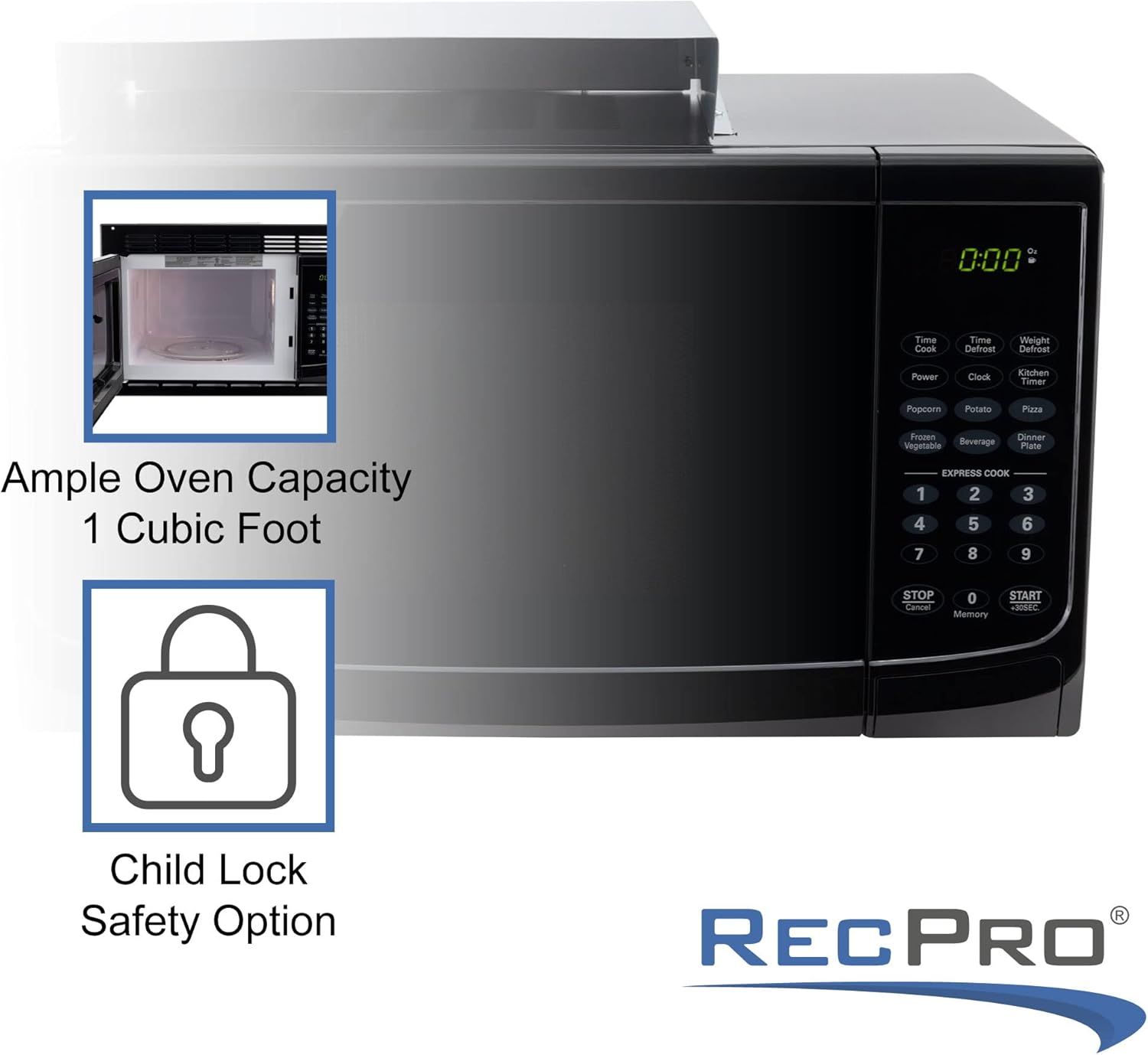 RecPro RV Microwave 1.0 Cubic Feet | 900W RV Microwave Replacement | Built-in RV Microwave
