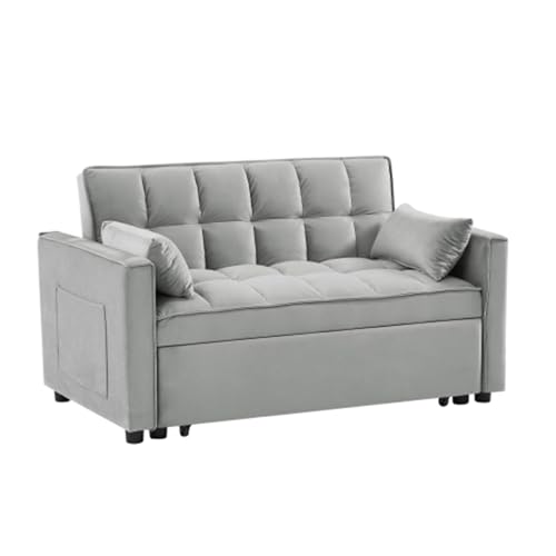 3 in 1 Convertible Sleeper Sofa Bed,Sectional Couches,Loveseat Sofa,Futon Sofa Couch Pullout Bed,Reclining Backrest,Fabric Furnitur,have Toss Pillows,Pockets,Pink