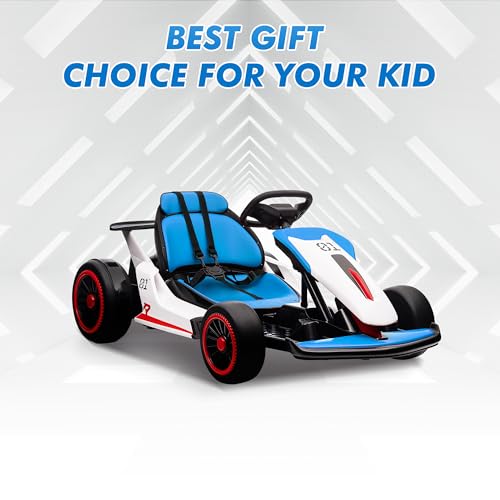 24V Electric Go Kart, Drifting Car Battery Powered Ride on Car with Powerful Motor for Kids 6-12 Years Old, Kids Go Kart with Slow Start, Music, Safety Belt,Max Load 110lbs for Boys and Girls