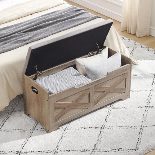 GAOMON Storage Chest, Storage Bench with Safety Hinge, Barn Style Storage Trunk, Wooden Entryway Bench, Shoe Bench, Large Storage Chest for Entryway, Bedroom, Living Room