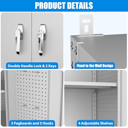 Aobabo Garage Storage Cabinet with Wheels,72" H Metal Storage Cabinet with 2 Doors and 4 Adjustable Shelves for Garage Home, Black,Required-Assembly