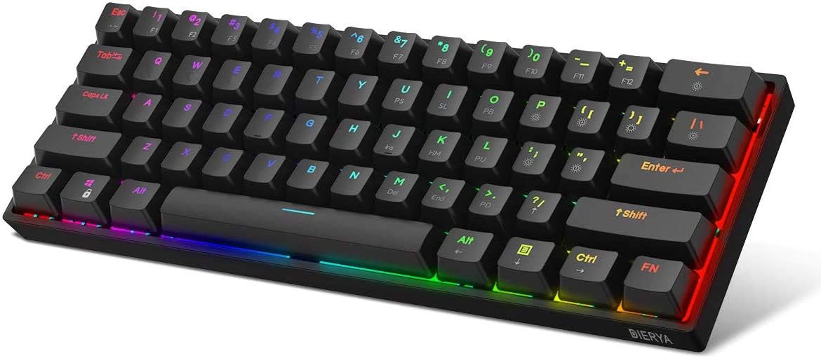 DIERYA DK61E 60% Mechanical Gaming Keyboard, RGB Backlit Wired PBT Keycap Waterproof Type-C Mini Compact 61 Keys Computer Keyboard with Full Keys Programmable (Gateron Optical Brown Switch) Pack of 2