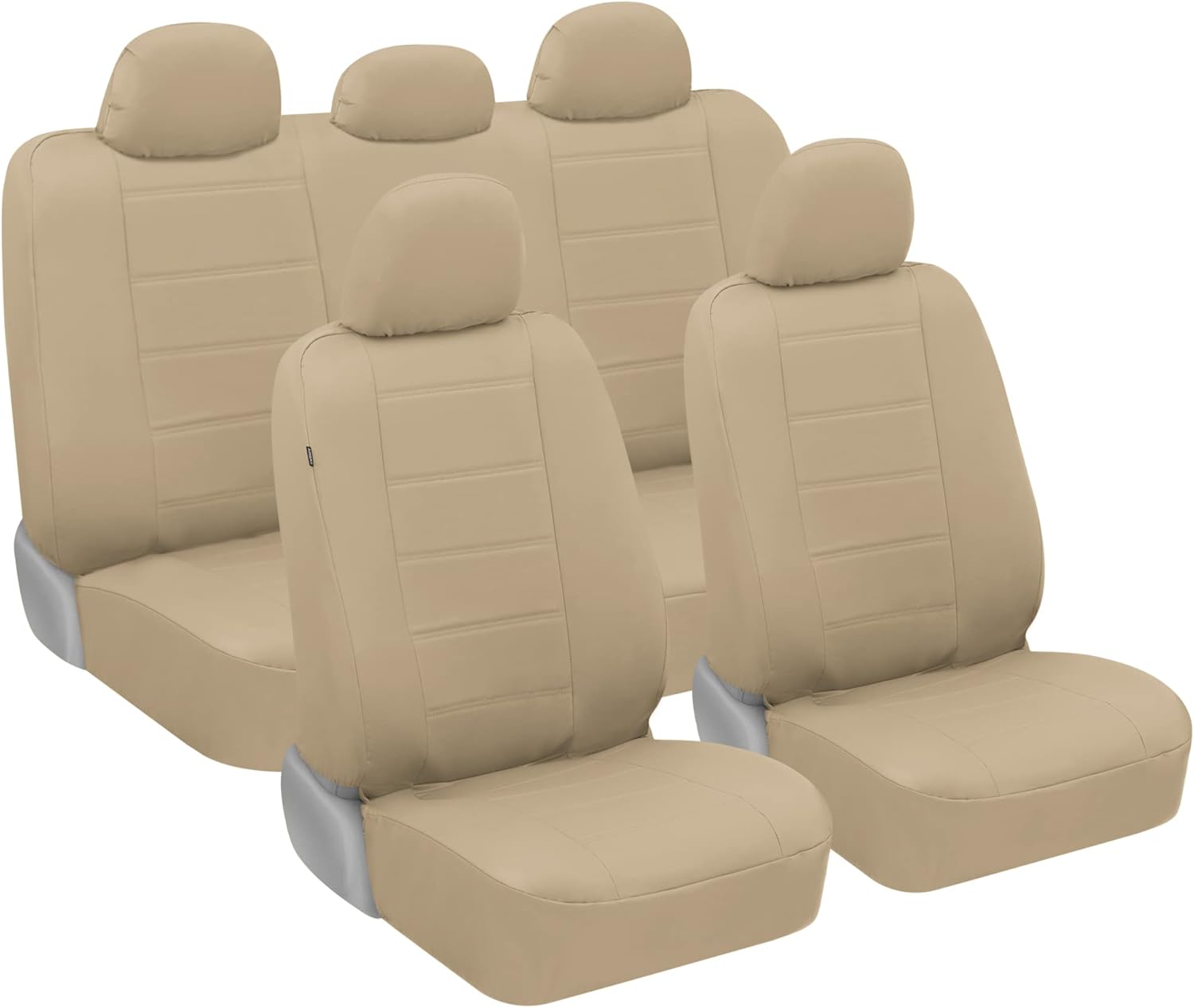 carXS UltraLuxe Beige Leather Seat Covers Full Set – Faux Leather Front Seat Covers and Back Seat Cover for Cars, Fits Most Auto Truck Van and SUV Pack of 2