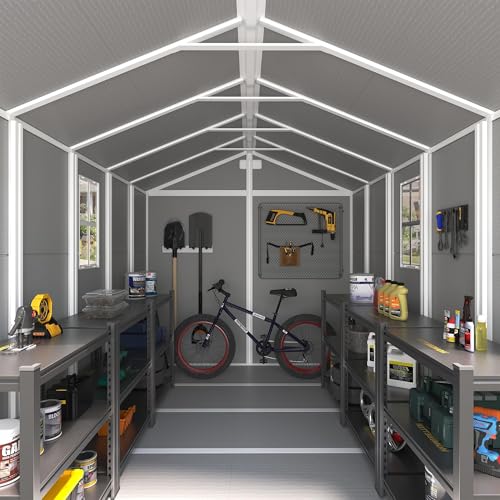 UDPATIO Outdoor Storage Shed 6 x 6 FT, Resin Garden Sheds with Floor Plastic Patio Outdoor Storage Shed with Lockable Door for Tool, Bike, Garbage Gray White