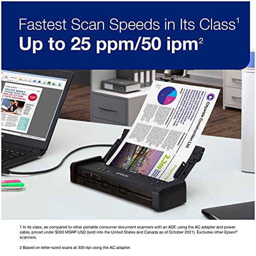 Epson - Workforce ES-C320W - Wireless Compact Desktop Document Scanner - 2-Sided Scanning and Auto Document Feeder - Paper and Card Scanner - Black