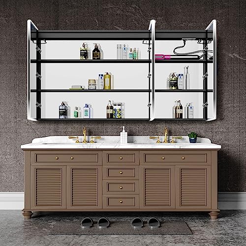 Medicine Cabinets for Bathroom with Mirror, 48”W x 30”H Wall Mounted LED Medicine Cabinet Mirror with Defogger, Dimmer, Outlets & USB, Double Doors