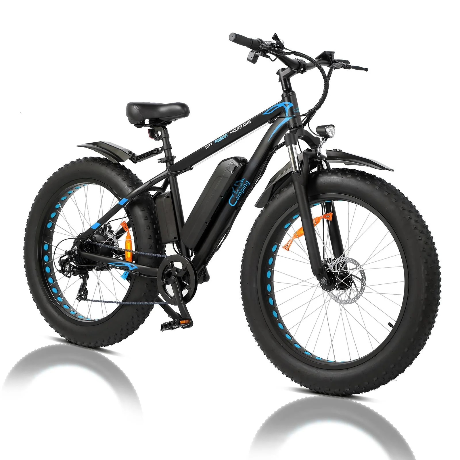 CamPingSurvivals 26 inch Electric Mountain Bicycle, 7-Speed Adult Ebike with 500W 48V 10Ah for Snow, Beach
