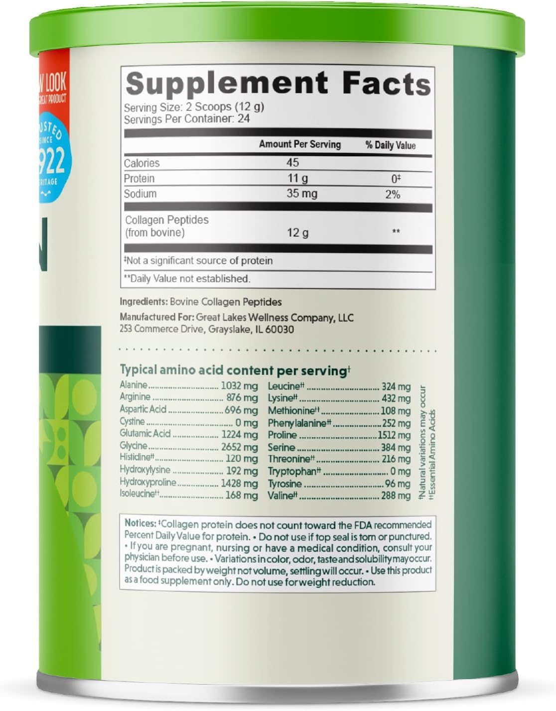 Great Lakes Wellness 10 oz. Collagen Hydrolysate - 3 Pack Pack of 2