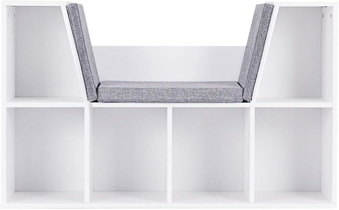 6-Cubby Kid Storage Bookcase Cushioned Reading Nook Versatile Bench Design Ample Storage Space