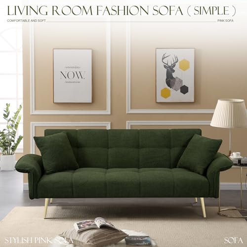 Futon Sofa Bed, Teddy Futon Couch Bed with Convertible Backrest, Modern Futon Couch with Adjustable Armrests, Sofa Bed with Memory Foam for Living Room, Bedroom, Beige