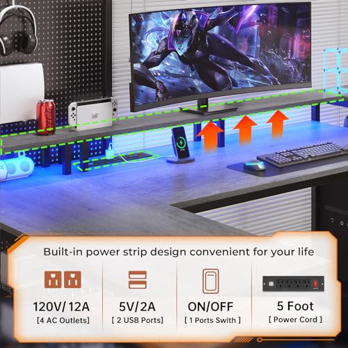 SEDETA 67" L Shaped Desk with Drawers, Computer Office Desk with Storage Shelves & Power Outlet, Reversible Gaming Desk with LED Lights for Home Office, White