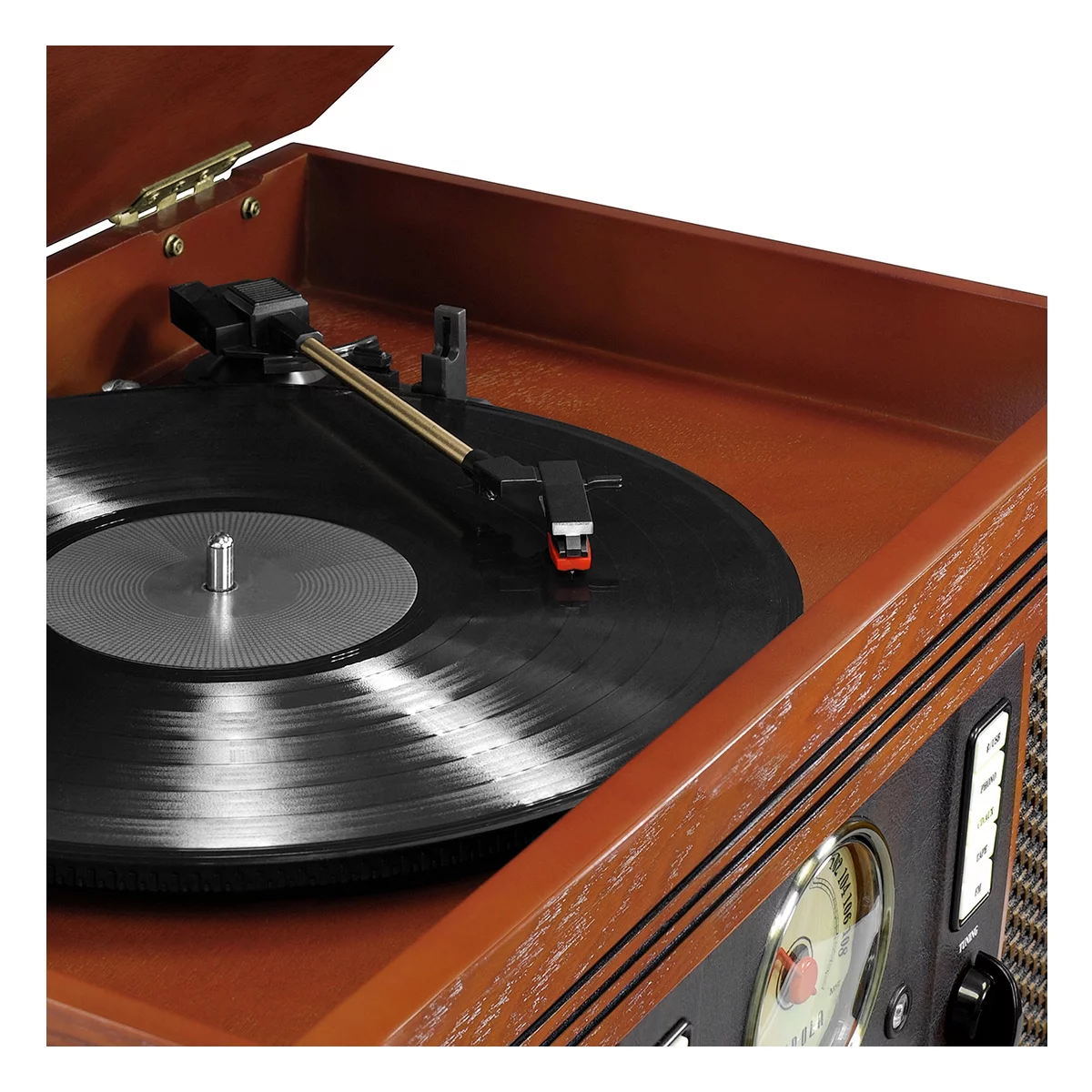 Victrola Aviator 8-in-1 Bluetooth Turntable & Multimedia Center with Built-in Stereo Speakers (Mahogany)