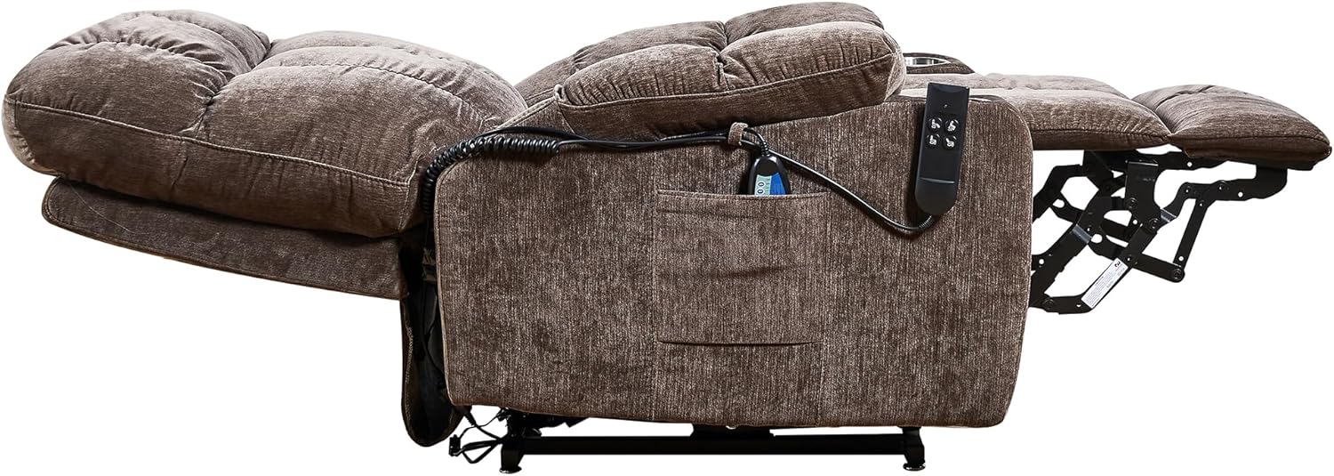 Brown Dual OKIN Motor Power Lift Recliner Chair for Elderly, Infinite Position Lay Flat 180°, Heat Massage, Easy Stand Up-Comfort & Support, 36.2“L x 37”W x 42“H