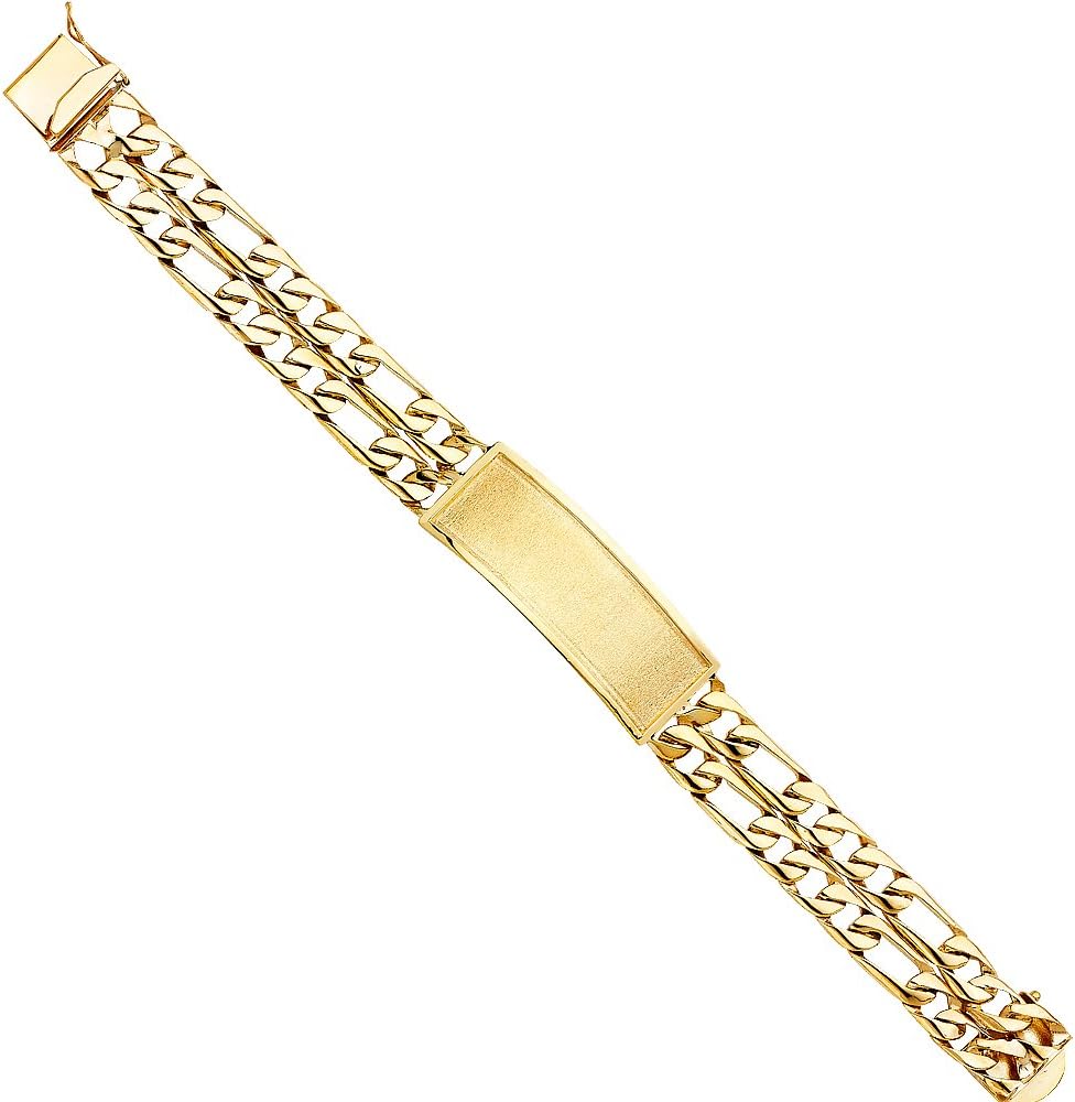 14k Yellow Gold Solid Solid Polished Mens 2 Line Figaro Link ID Bracelet - 8.5"