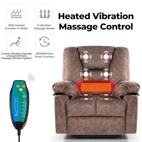 Power Lift Recliner Chair for Elderly,Lazy Boy Recliner Chair with Massage and Heat,Rocker Recliner Chair&Leather Recliner Chairs for Adults,Cup Holders and USB Charge Port,Pockets,Heavy Duty (Black)