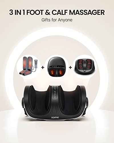 RENPHO Foot Massager with Heat, Deep Tissue Massager for foot care, Electric Foot Massager with Deep Kneading Rolling Ankles, Fits Up to US Men Feet Size 14, Perfect Gifts for Women Men