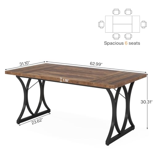 Tribesigns Farmhouse Dining Table for 6 People, 63 L x31W x 30 H Inches Rectangle Kitchen Table Dinner Table for Dinning Room&Kitchen, Living Room, (Brown& Black)