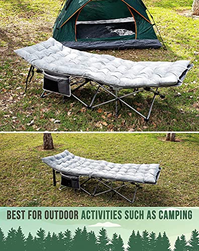 Zento Camping Cot and Mattress Folding Outdoor Travel Bed 2 Pack - Heavy Duty Max Load 450 LBS Premium Quality Cot Bed with Pad for Comfort Sleeping for Travel Home and Anytime Use