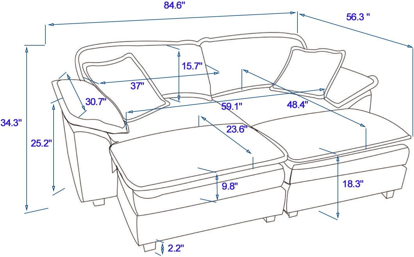 Oversized Convertible Sleeper Sofa Indoor, Deep Seat Chaise Lounge Chair, 2 Layer Thicken Upholstered Sleeper Sofa with Ottoman & Pillows, 84.6" W Loveseat Sofa for Living Room (Green)