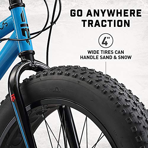 Mongoose Argus Trail or ST Fat Tire Mountain Bike, 20, 24 or 26 Inch Bike for Kids and Adults, 7 or 16 Speed, Aluminum or Steel Frame, Knobby Mountain Fat Tires, Mechanical Disc Brakes
