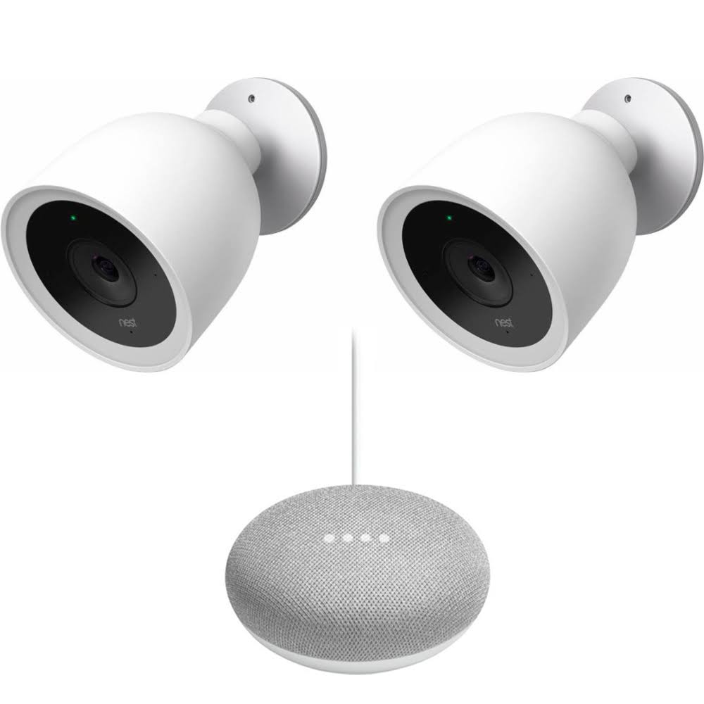 Nest IQ Wired Outdoor Security Camera 2 Pack + Mini Smart Speaker Chalk NC4200US - Megean