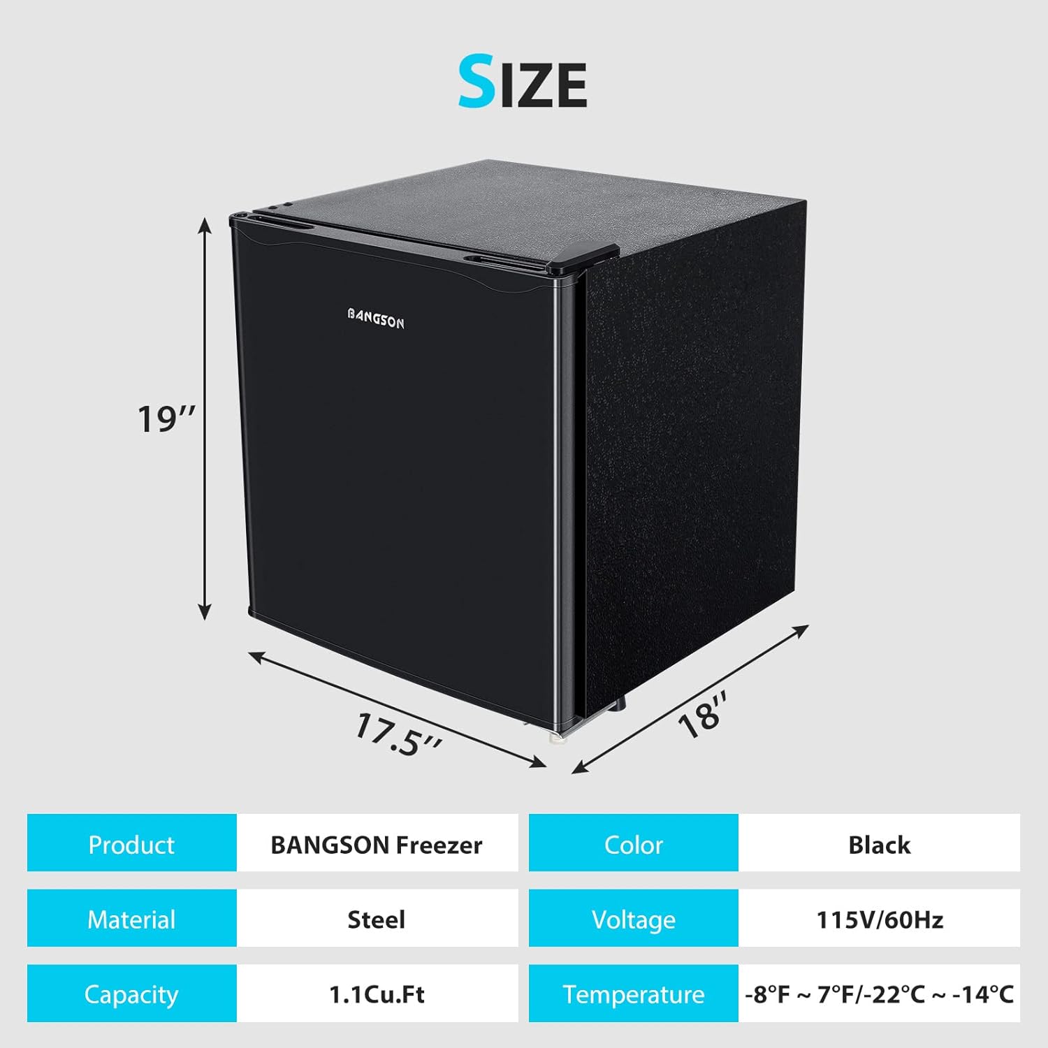 BANGSON Mini freezer, 1.1 Cu.ft Upright Freezer, Standing Meat Freezer, Single Reversible Door, Removable Shelves, For Garage/Home/Kitchen/Office, Black