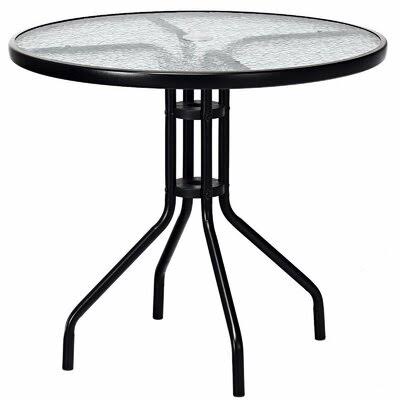 32x22 Outdoor Patio Round Tempered Glass Top Table with Umbrella Hole Red Barrel Studio