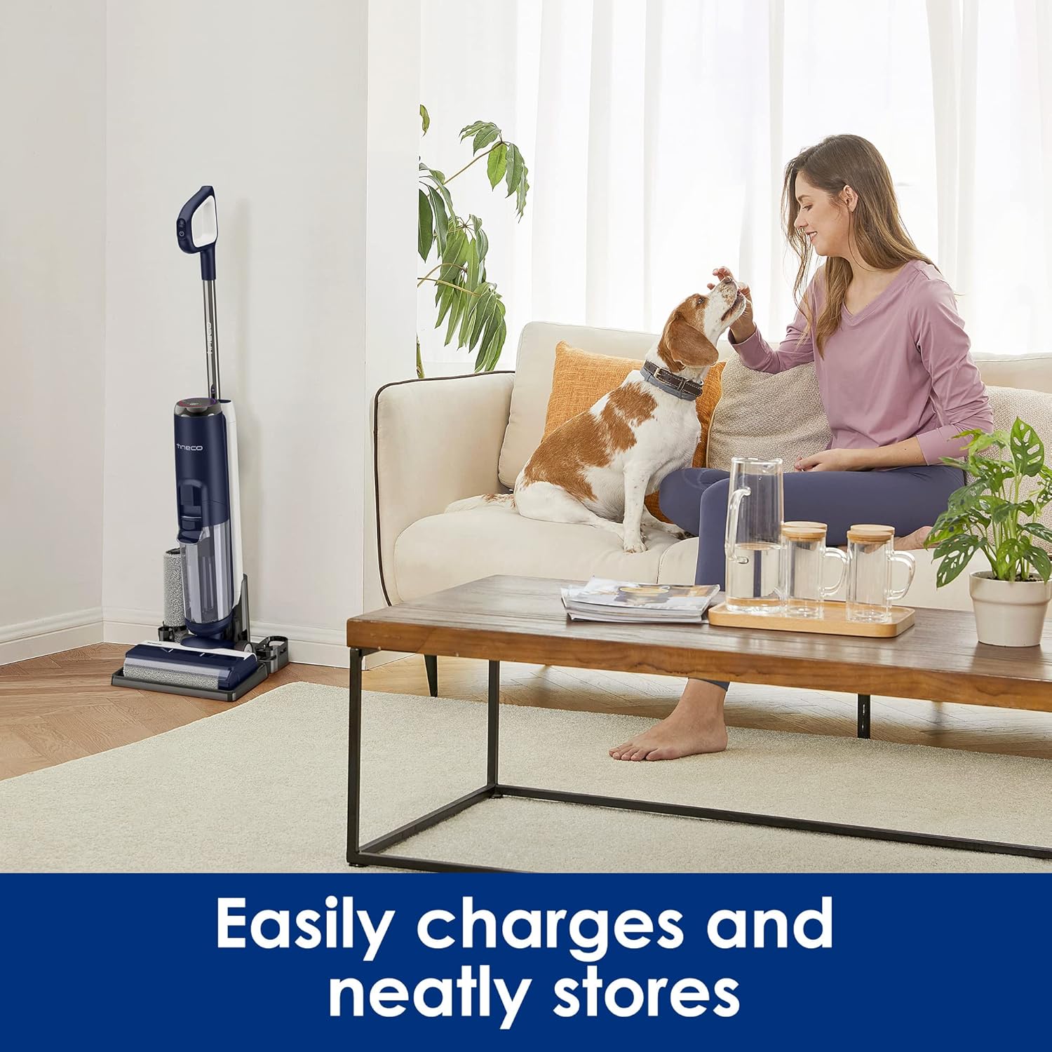 Tineco Floor ONE S5 Smart Cordless Wet Dry Vacuum Cleaner and Mop for Hard Floors, Digital Display, Long Run Time, Great for Sticky Messes and Pet Hair, Space-Saving Design, Blue