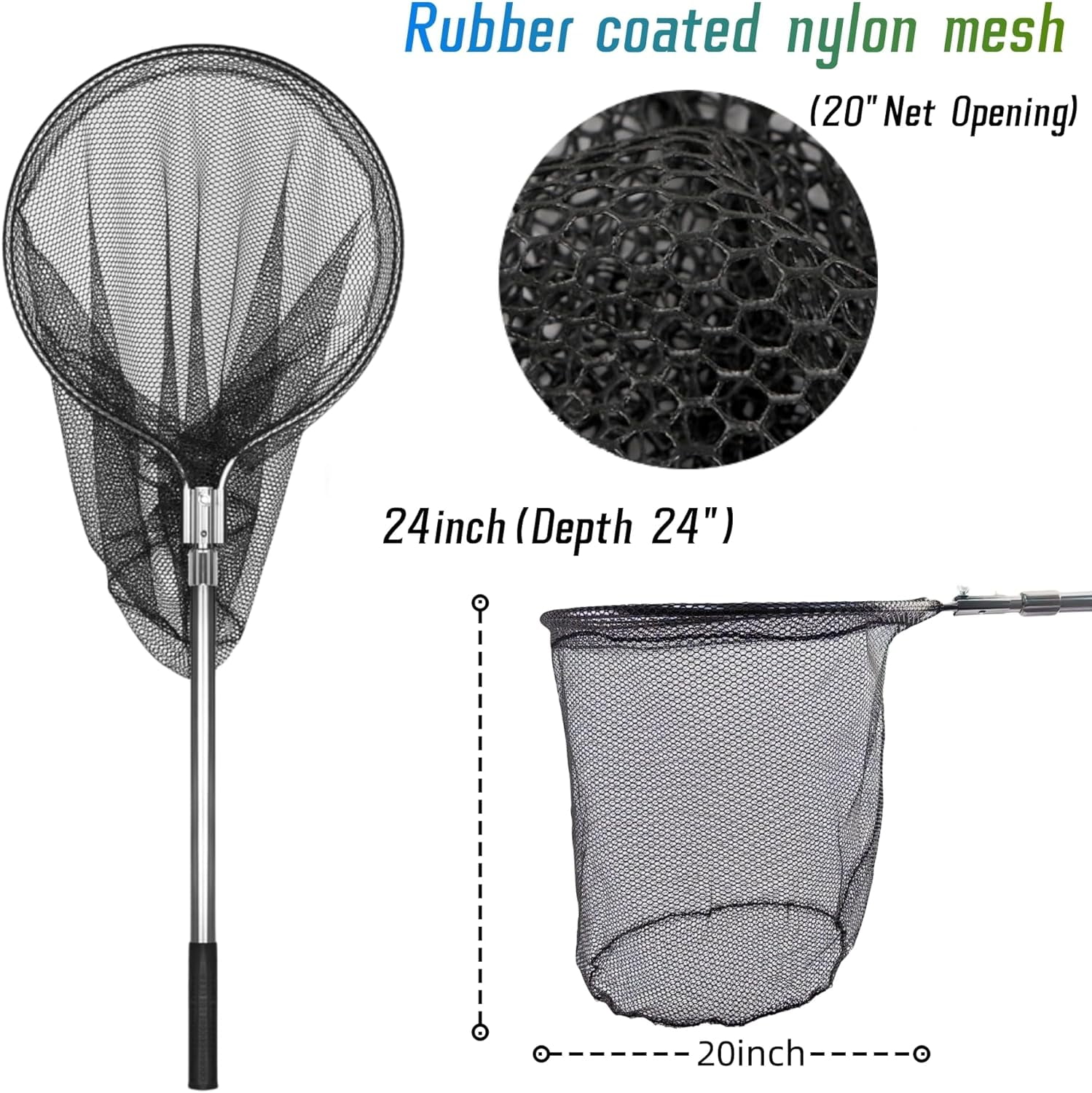 Unbranded Fishing Net with 67-100 Inch Telescoping Handle, 20 Inch Net Opening