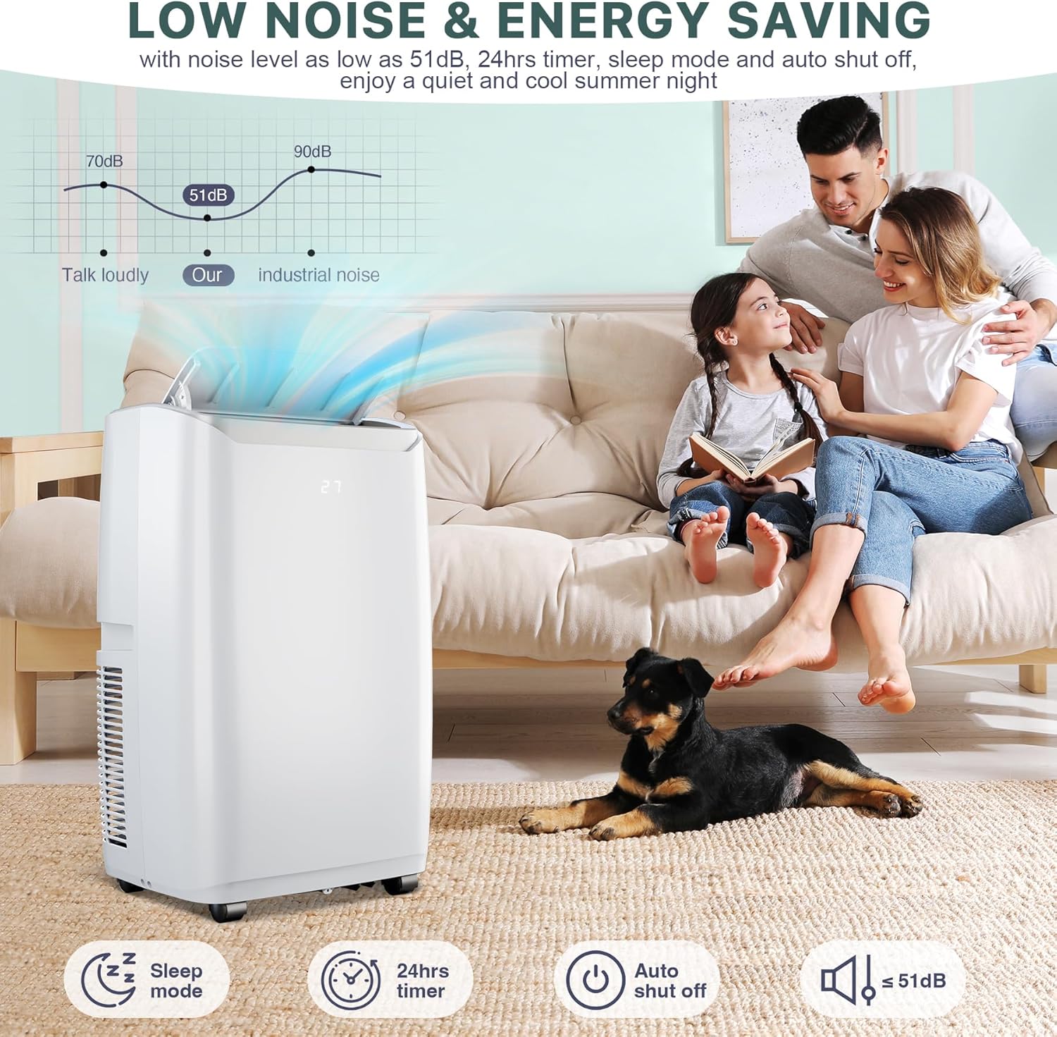 Portable Air Conditioners, 14,000 BTU Room AC Unit Portable With 4 Modes, Remote Controller,Up to 700 Sq.Ft, White