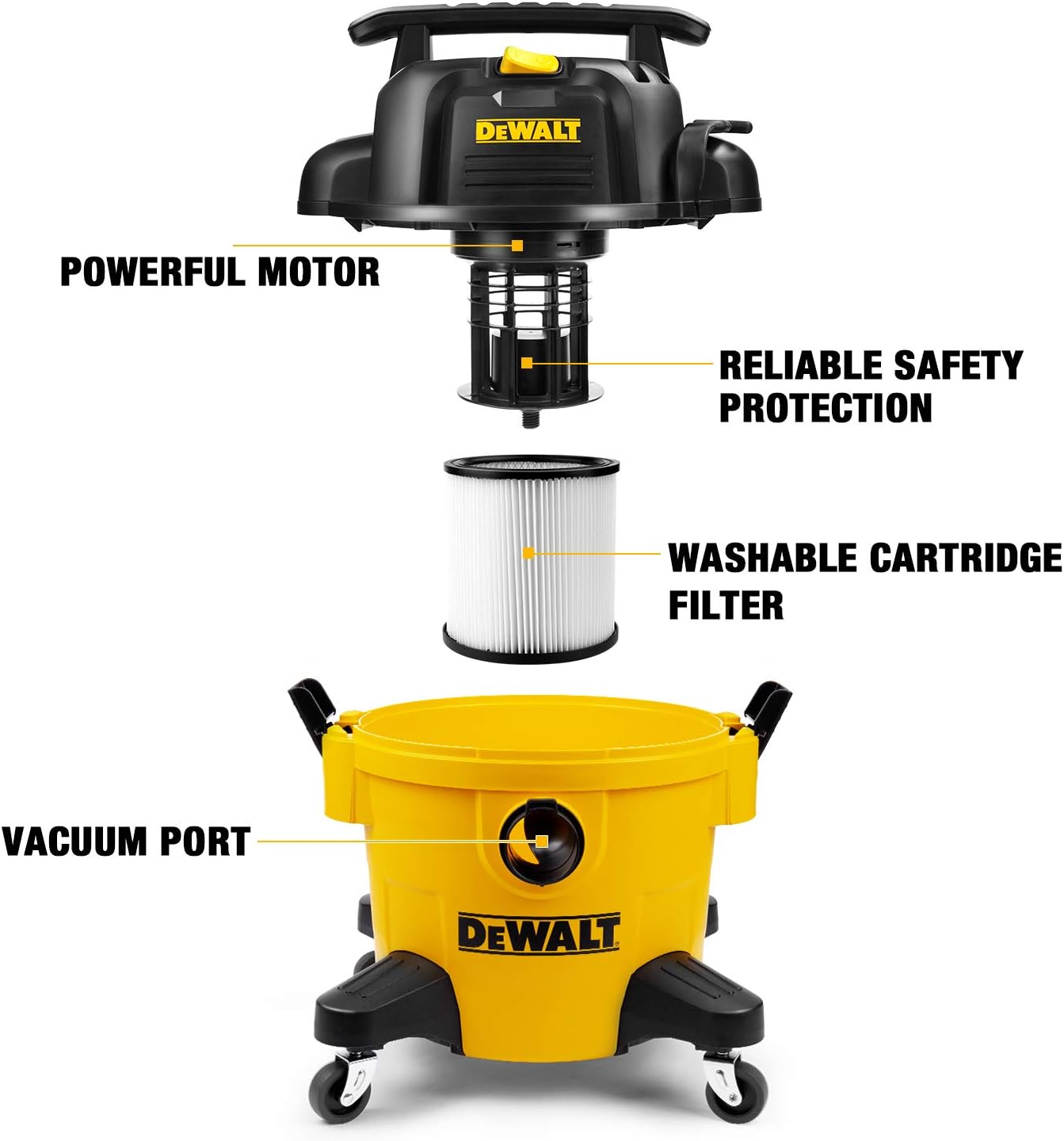 DEWALT DXV06PZ 4 Peak HP Shop Vacuums, 6 Gallon Poly Wet/Dry Vac, Heavy-Duty Shop Vacuum with Blower Function Yellow+Black