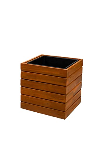 Serene Spaces Living Square Acacia Wood Planter Box, Rustic Indoor Flower and Succulent Planter, Decorative Farmhouse Wooden Storage Container Boxes, Measures 12" L X 12" W X 12" H