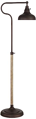 Franklin Iron Works Ferris Industrial Rustic 57" Tall Downbridge Pharmacy Floor Lamp Bronze Faux Wood Grain Metal Adjustable Dome Shade for Living Room Reading Family Bedroom Office House Home