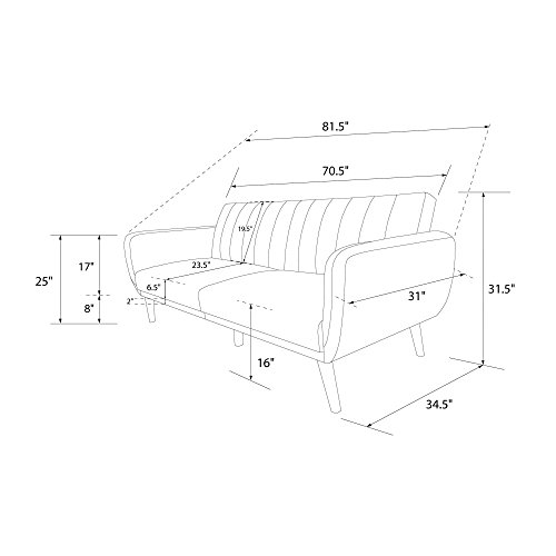 Novogratz 2275429N Brittany Sofa, Light Grey Linen Sectional Futon, Gray