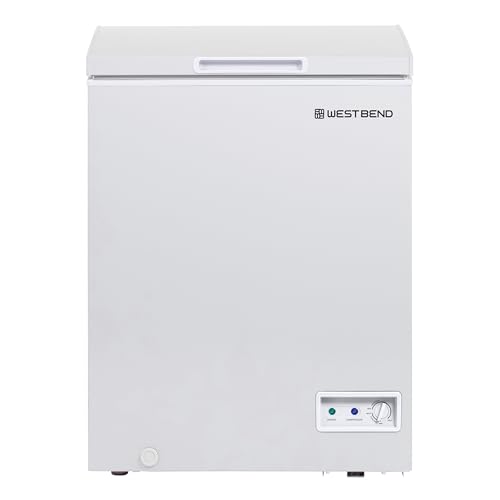 West Bend WB0700CFMW Chest Freezer with Adjustable Temperature Control, Free-Standing with Single Flip-Up Lid, Manual Defrost with Drain Perfect for Homes, Garages, Basements, 7-Cu.Ft, White