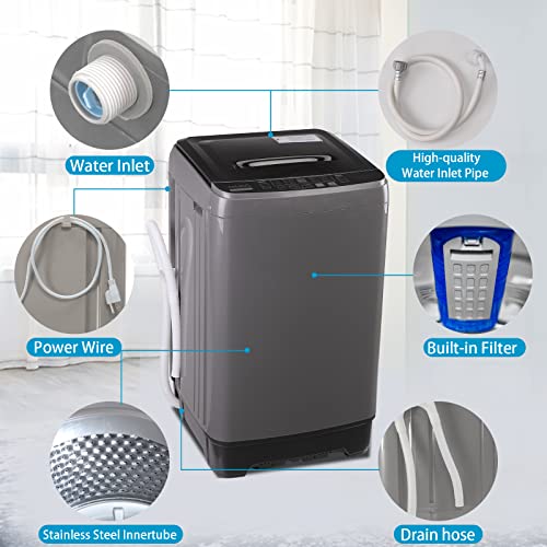 Anukis Fully Automatic Portable Washing Machine, 13 lbs Capacity Compact Laundry Washer with Drain Pump 10 Wash Program & 8 Water Levels for Apartment, Dorm, RV