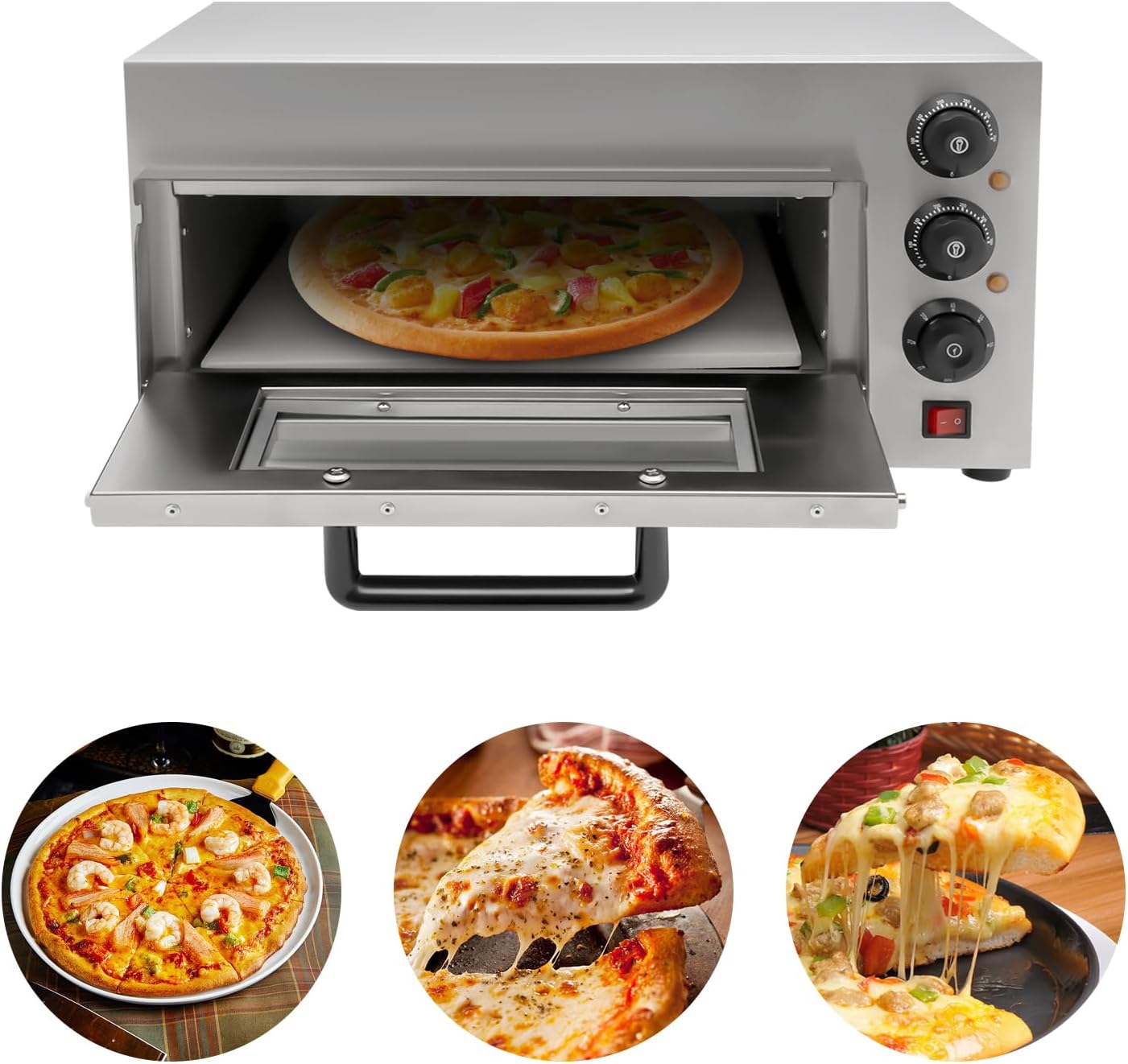 1300W Electric Pizza Oven, 16Inch Commercial Pizza Oven, Adjustable Temperature and Timer, Removable Cordierite Slate, Countertop Pizza Oven Pizza Cooker for Home Restaurant